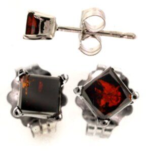 Rare 14Kt White Gold Princess-Cut Red Diamond Stud Earrings